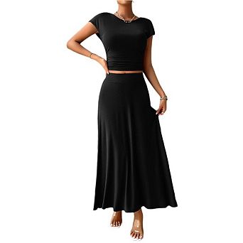 Women's 2 pc Dress Outfits Crop Top and Maxi Skirt Set Casual Summer Two Piece Sets