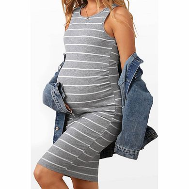 Women's Maternity Ribbed Striped Dress