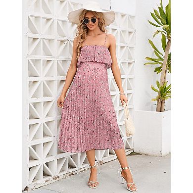 Maternity Dress Lotus Leaf Sleeveless Spaghetti Straps Pleated Dress