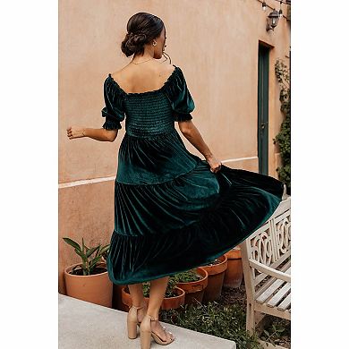 Women's Velvet Tiered Midi Dress