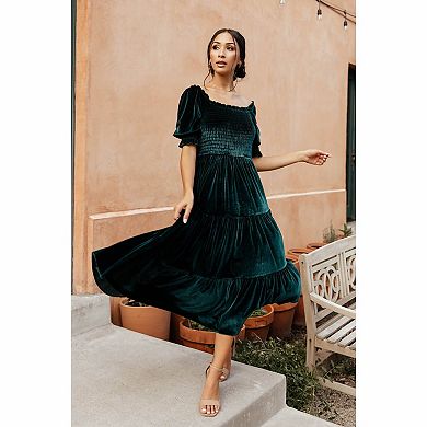 Women's Velvet Tiered Midi Dress