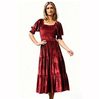 Women's Velvet Tiered Midi Dress