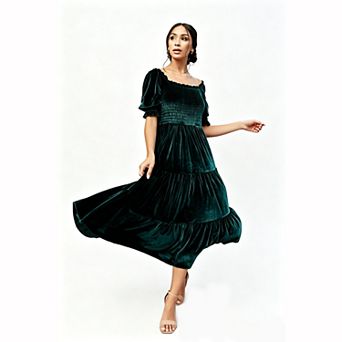 Women's Velvet Tiered Midi Dress