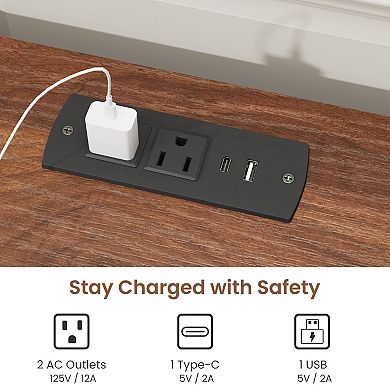 Set of 2 Farmhouse Nightstand with Charging Station 2 Drawers & Open Shelf, USB/Type-C/AC Outlets