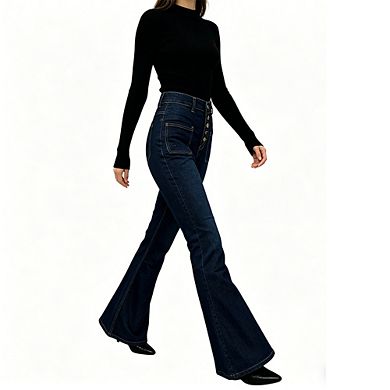 Women's Casual Bootcut Jeans High Waist Button Fly Denim Pants