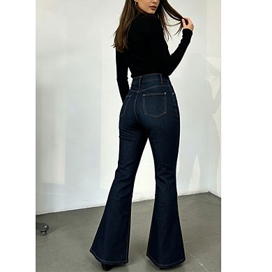 Women's Casual Bootcut Jeans High Waist Button Fly Denim Pants
