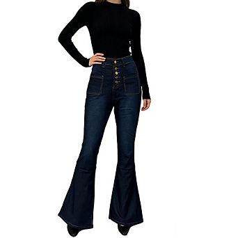 Women's Casual Bootcut Jeans High Waist Button Fly Denim Pants