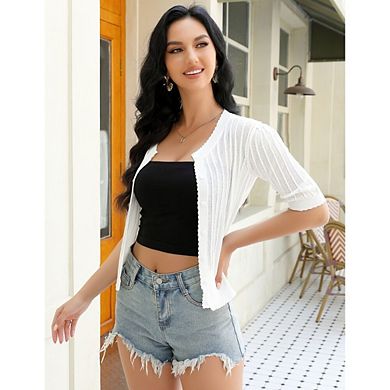 Women's Ribbed Knit Button Down Cardigans Casual Short Sleeve Sweater Tops