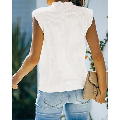 Women's Mock Neck Ribbed Knit Sleeveless Top Casual Pullover