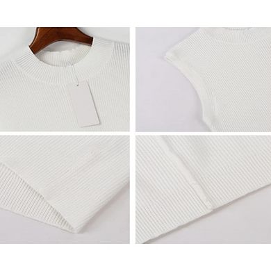 Women's Mock Neck Ribbed Knit Sleeveless Top Casual Pullover