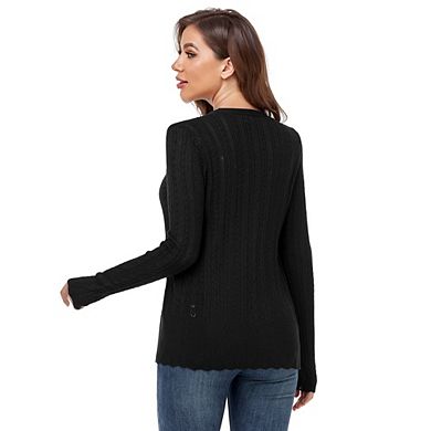 Women's V Neck Pointelle Knit Cardigans Casual Button Down Lightweight Sweater Coats