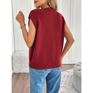 Women's Sleeveless Button Down Knit Cardigans Casual Cropped Sweater Vests with Pockets