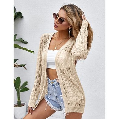Women's Open Front Crochet Knit Cardigans Casual Long Sleeve Lightweight Sweater Coats