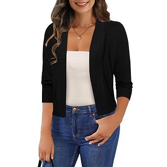 Women's Open Front Crochet Knit Cardigans Casual Long Sleeve Lightweight Sweater Coats