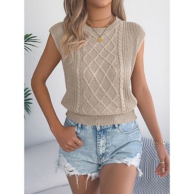 Women's Casual Cable Knit Sleeveless Sweater Vest Soft Layering Top
