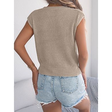 Women's Casual Cable Knit Sleeveless Sweater Vest Soft Layering Top