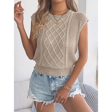 Women's Casual Cable Knit Sleeveless Sweater Vest Soft Layering Top