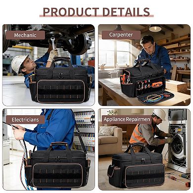 Tool Bag for Men, 17-Inch Durable Oxford Tool Tote with Padded Handle & Adjustable Shoulder Strap