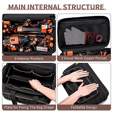 Tool Bag for Men, 17-Inch Durable Oxford Tool Tote with Padded Handle & Adjustable Shoulder Strap