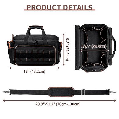 Tool Bag for Men, 17-Inch Durable Oxford Tool Tote with Padded Handle & Adjustable Shoulder Strap