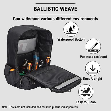 Durable Fabric Tool Backpack for Mechanics and Technicians, Work Tool Bag for Electricians