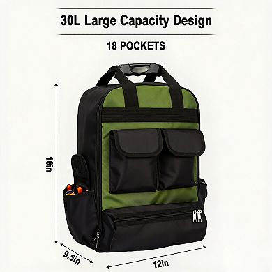 Durable Fabric Tool Backpack for Mechanics and Technicians, Work Tool Bag for Electricians