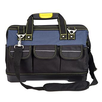 Tool Bag with Waterproof Plastic Molded Base, Oxford Fabric Wide Mouth Tool Tote Organizer