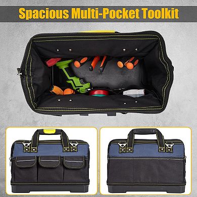Tool Bag with Waterproof Plastic Molded Base, Oxford Fabric Wide Mouth Tool Tote Organizer