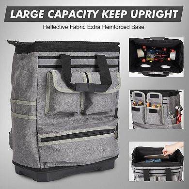 Oxford Cloth Tool Bag with Plastic Bottom, Portable Multi-Pocket Work Tool Organizer and Carrier
