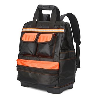 Oxford Cloth Tool Bag with Plastic Bottom, Portable Multi-Pocket Work Tool Organizer and Carrier