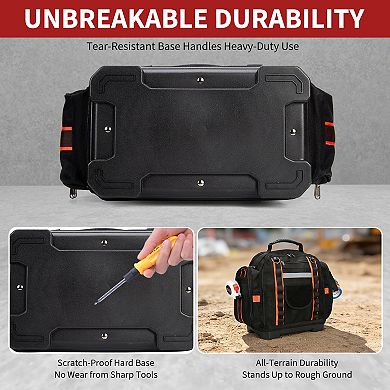 Tool Bag 2-Layer Polyester Tote with Removable Cases, Sturdy Rubber Base