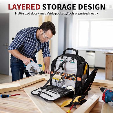 Tool Bag 2-Layer Polyester Tote with Removable Cases, Sturdy Rubber Base