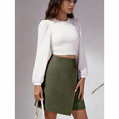 Women's Faux Suede Wrap Mini Skirt