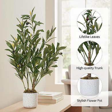 Artificial Olive Tree with Realistic Trunk and Silk Leaves, Indoor Decor for Home Office