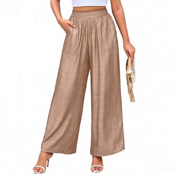 Women's Flowy Palazzo Pants with Pocket Elastic High Waist Wide Leg Pants for Summer