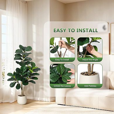 Artificial Fiddle Leaf Fig Tree, Indoor Decor for Home Office, Realistic Housewarming Gift