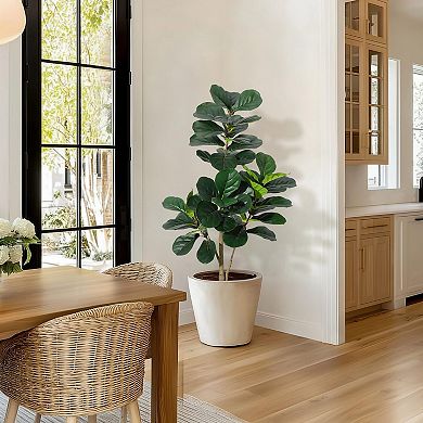 Artificial Fiddle Leaf Fig Tree, Indoor Decor for Home Office, Realistic Housewarming Gift