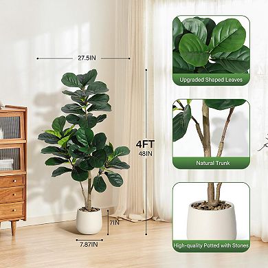 Artificial Fiddle Leaf Fig Tree, Indoor Decor for Home Office, Realistic Housewarming Gift