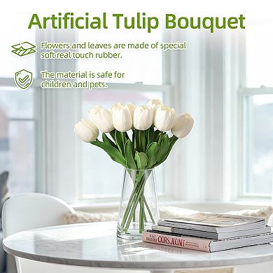 Real Touch Artificial White Tulip Bouquet for Home Wedding Party Table Decor