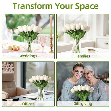 Real Touch Artificial White Tulip Bouquet for Home Wedding Party Table Decor