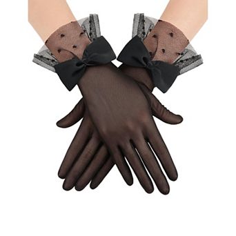 Avidlove Women Lace Gloves Wedding Tea Party Gloves Bow Short Mitten Mesh Gloves for Opera Funeral