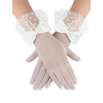 Avidlove Women Lace Gloves Wedding Tea Party Gloves Bow Short Mitten Mesh Gloves for Opera Funeral