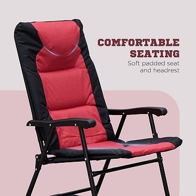 3 Piece Outdoor Bistro Set with Glass Top Table and Folding Rocking Chairs for Porch