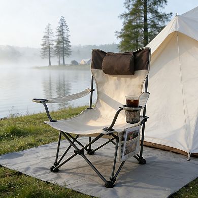 Adjustable Reclining Folding Camping Chair with Storage Pockets for Beach and Lawn