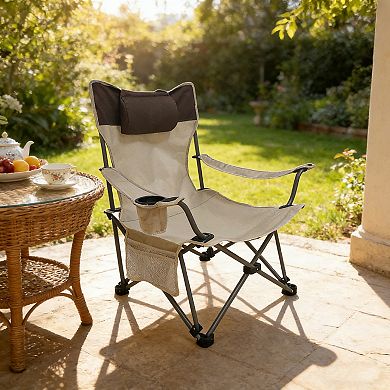 Adjustable Reclining Folding Camping Chair with Storage Pockets for Beach and Lawn