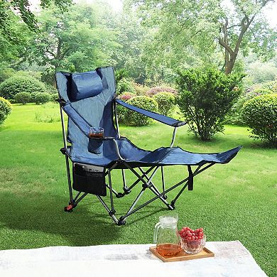 Adjustable Reclining Folding Camping Chair with Storage Pockets for Beach and Lawn