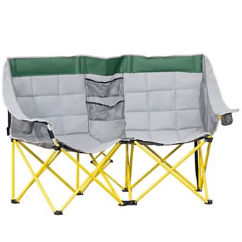 Oversized Double Folding Camping Chair with Cup Holders and Steel Frame for Beach