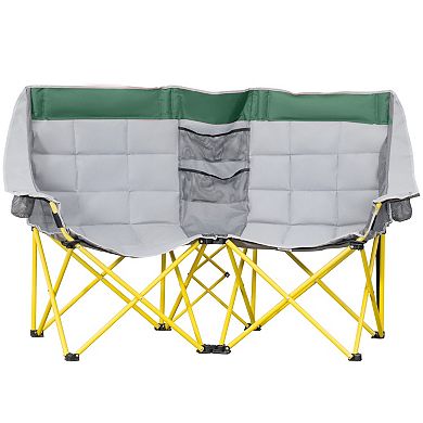 Oversized Double Folding Camping Chair with Cup Holders and Steel Frame for Beach