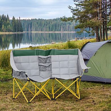 Oversized Double Folding Camping Chair with Cup Holders and Steel Frame for Beach