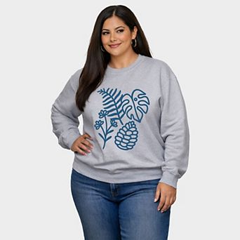 Blue Plants Outline - Women's Plus Sized Graphic Sweatshirt